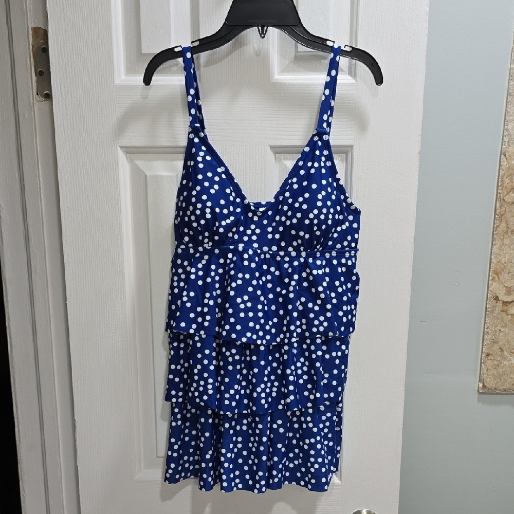 Jaclyn Smith Blue Polka Dot Tiered Swimsuit Size 10